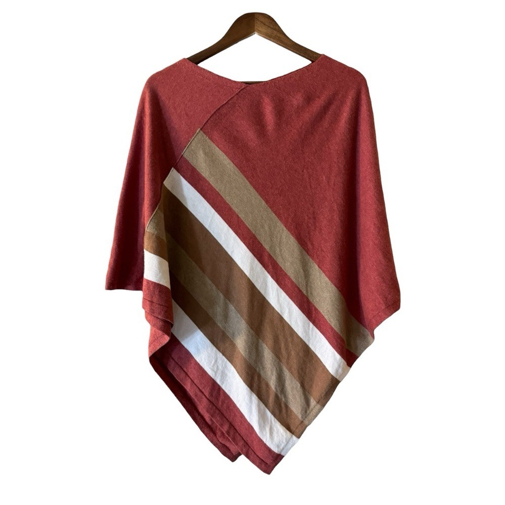 Jillian Nicole Poncho‎ Sweater Wrap Color Block Coral Pink Tan White Lightweight